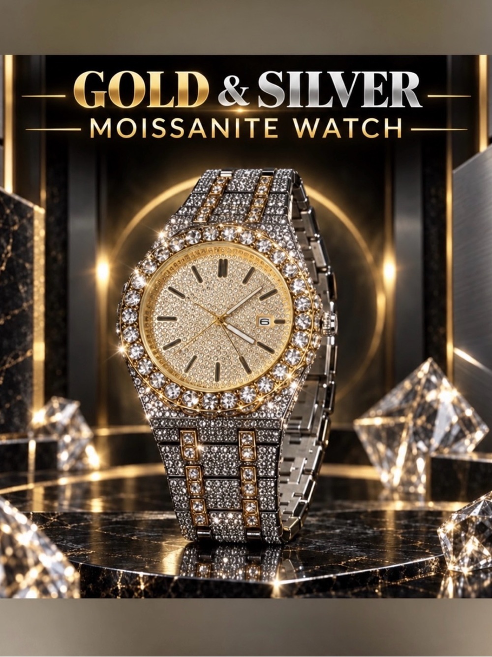 AP Gold & Silver Moissanite Watch!🔥Like New!!